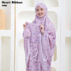 PUSAT MUKENA INDONESIA - Mukena Travel Anak Mini Parasut Korea Laser Cut 2in1 Motif - HEART RIBBON