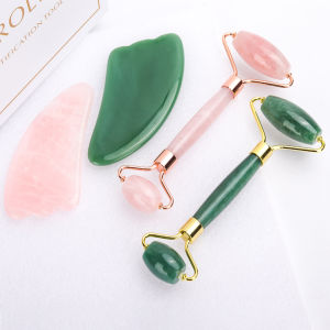 DECINIEE Rose Quartz Jade Roller Gua Sha Set Slimming Face Massager Facial Lifting Roller Natural Jade Roller with Gift Bag Box