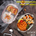 intime กล่องข้าวสแตนเลสเคลือบ เก็บอุณหภูมิ สแตนเลส กล่องใส่อาหาร Bento กล่องข้าวไมโครเวฟ 2ช่อง มีฝาล็อคแน่น ด้านในเป็นสแตนเลส. 