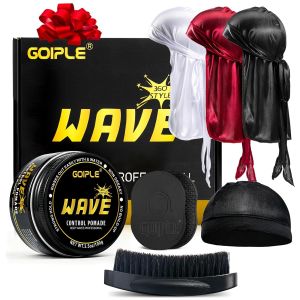 Goiple Wave Pomade for Men Strong Hold Easy Wash 360 Wave Training Hair Cream Waves Grease for Men Promotes Layered Waves Moisture Control and Silky Shine Pomade Brushe Silky Durag Cap Set
