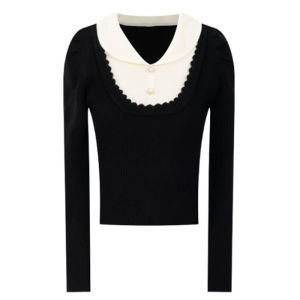 ⚡Port⚡ blouses women new style 2025 Doll Collar Knitwear Women Fake Two Piece Bubble Sleeved Bottoming Shirt Long Sleeved Sweater