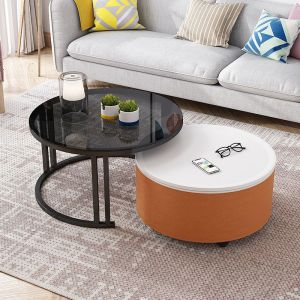 Coffee Table Light Luxury Nordic Simple Creative round Tempered Glass Iron Storage Coffee Table Coffee Table Set Coffee Desk Side Table Tea Table Set Small Table