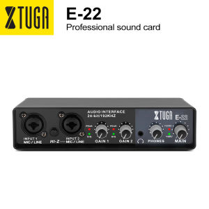 XTUGA E-22 Professional Audio Interface Stereo/Mono USB Recording Sound Card with 24 bit/192 KHz High Audio Resolution Built-in Monitor Jack 48V Power Use for Studio Recording Live Broadcast K Song Record
