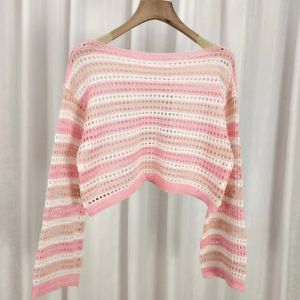 🔥Fran🔥 blouses women new style 2025 Sweet Spicy Style Knitted Smock Patchwork Long Sleeved Smock Contrasting Color Hollow-out Top
