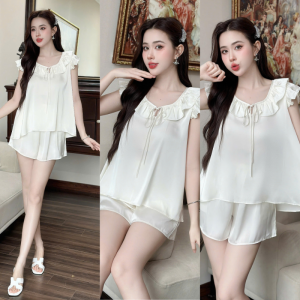 Đồ Ngủ Nữ HEUN YOUNG Bộ Đùi Tay Cánh Tiên Cổ Bèo Lụa Latin Mềm Mịn Mặc Nhà Dễ Thương Dưới 65kg SJ73