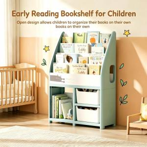 Childrens Bookshelf Integrated Mobile Baby Toy Storage Rack Floor Standing Simple Book Storage Shelf Home Organization Tool