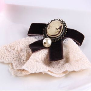 XUNJIE Bowknot Wedding Party Vintage Lady Women Queen Elegant Lace Brooch Girls Brooch Cameo Pearl