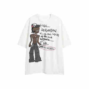 T-Shirt Wanita Lengan Pendek Putih - Motif Kartun & Huruf Keren  Katun Bernapas Oversize Nyaman  Desain Retro Amerika & Gaya Korea 2025  Baju Kasual Sweet Look Premium  Ukuran besar  Membuat terlihat langsing  Kerah bulat  Slip - on  Tops  Ramah kulit