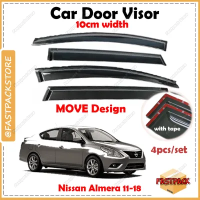 For Nissan Almera 2011-2018 Air Press Car Window MOVE Design Door Visor Wind Deflector Kening Tingkap Kereta DIY FREE Double Sided Tape Rain Water Repellent Rainproof Sun Protection 4pcs/set