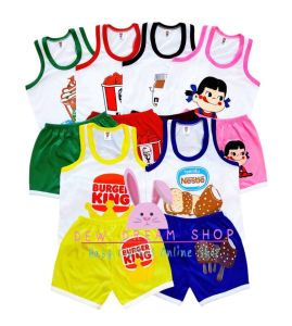 พร้อมส่ง!!! (เซต 3 ชุด คละสี) ชุดกล้ามเด็ก กางเกงขาเว้า/ขาตรง S นน.5-10 กก.(kg.) *รอบอก 21-22 นิ้ว*