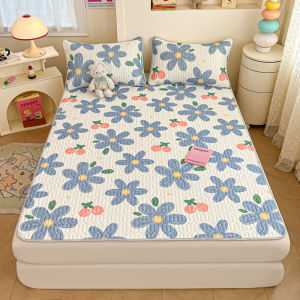 【Super low price】Floral Print Natural Latex Summer Cooling Mat Ice Silk Cool Touch Single Double Mattress Pad Soft Breathable Summer Mat for Bed