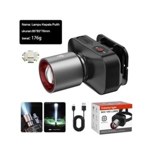 Senter Kepala Cahaya Maksimal Plus RechargePro dengan USB Fokus & Penyebaran Zoom 1000Lumen
