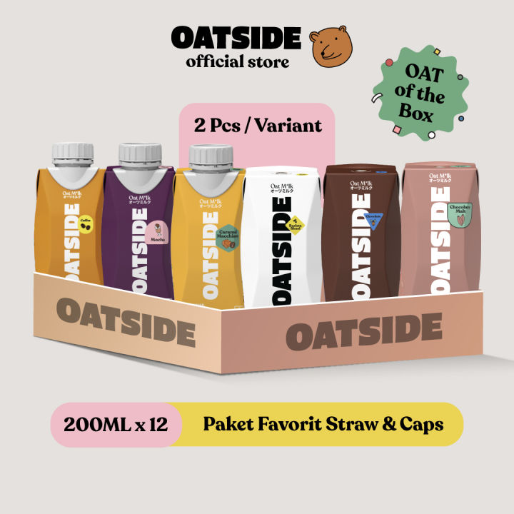 (Paket Favorit) OATSIDE Mini 200ml All Variants Straw & Caps (12 pcs) | Susu Oat Semua Varian