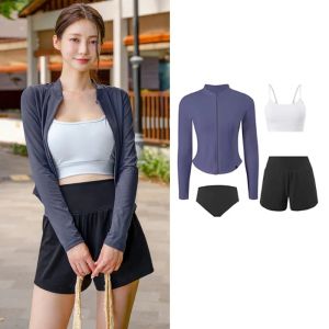Couple UPF50+ Rash Guard Set Quick Dry Long Sleeve Zipper Swimsuit with Shorts Men Women UV Protection Diving Suit Beach Surfing2026