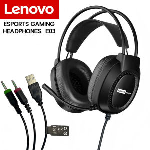 (HD1)Lenovo E03 Wired Gaming Headset - Over-Ear Noise Cancelling with 7.1 HD Sound Mic RGB Lights 3.5mm Jack 50mm Drivers Lenovo E03 Headset Berwayar Over-Ear untuk Permainan Pembatalan Bunyi 7.1 Definisi Tinggi Panggilan RGB dengan Mikrofon Por