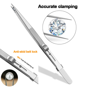 PENJEPIT BATU PERHIASAN PINSET Diamond Tweezer BERLIAN DENGAN AUTO LOCK MODEL LURUS