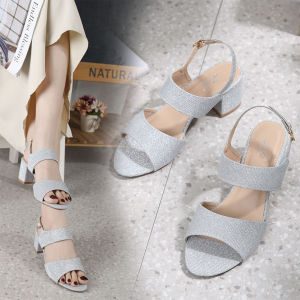 Moys Mertle PU Leather Glittered Strap Block High Heeled Sandals for Women