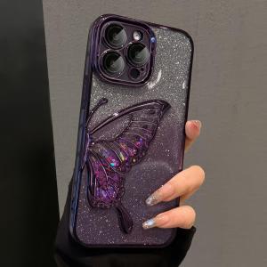 Glitter Gradient Butterfly Case iPhone 11 12 13 14 15 16 pro max 15 16 plus Quicksand kupu-kupu