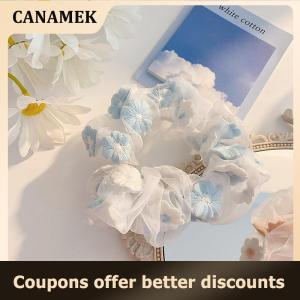 【 CANAMEK 】 New Organza Hair Rope Embroidery Flowers Forest System Scrunchies Ponytail Transparent Tulle Romantic Pink Blue Hair Accessories