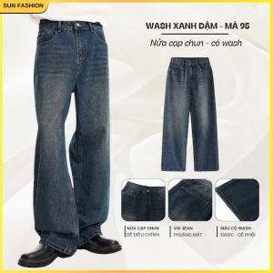 Quần jean quần bò nam nữ ống rộng SUN 95 Màu XANH ĐẨM phong cách trẻ trung năng động