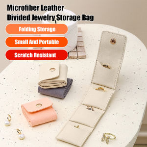 Jewelry Storage Bags with Compartments Snap Button Microfiber Leather Travel Jewelry Box Earrings Rings Diamond Necklaces BroochesFoldable and Extendable
