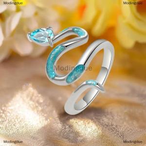 [COD] Modingdue Exquisite Drip Glue Cyan Snake ​Rings For Women Girls Wedding Stackable Ring Luxury Jewelry Gift