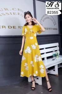 New Vintage Floral Printed V Neck Waisted Dress Hs-82355