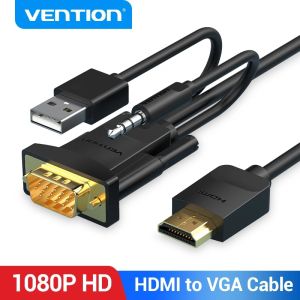 Vention HDMI to VGA Cable HDMI Male to VGA Male Cable Audio Video Converter 1080P with Audio Output & USB Power Supply for PC TV Box Projector VGA to HDMI Cord