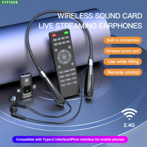 Wireless Live Streaming Earphone Bluetooth Earphones Live Broadcast Sound Card All-in-one Machine Neck Headset K Song Noise Reduction Monitor Ear Return Headphones APP Singing Recording Headphone with 360° Wireless Remote Control 2.4G Bluetooth Receiver