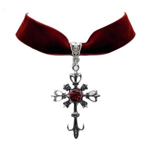 Gothic Vintage Style Velvets Chain Crucifix Pendant Choker Adjustable Length Velvets Neckchain Halloween