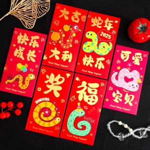 TIMES LORD การ์ตูนลายการ์ตูน ซองจดหมายสีแดงปีใหม่2025 ของจีน งูเนส กระเป๋าสีแดงนำโชค ปีแห่งงู ความปรารถนาดีที่สุด แพ็คเก็ตสีแดงปีใหม่ ปฏิทินจันทรคติปีใหม่