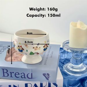 Tall Ice Cream Yogurt Bowl Cute Hand-Held Ceramic Salad Bowl Pudding Dessert Bowl