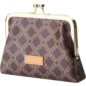 (Local Delivery) Royal Bagger Womens RFID Card Holder Kiss Lock Coin Purse Short Wallet Signature Coated Canvas & Vegetable-Tanned Cowhide Leather 5120