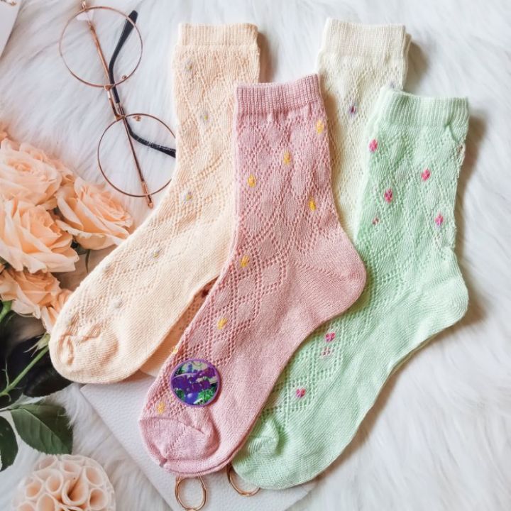 ❤️HOMEWEAR CHIFFON❤️ Women Home Style Comfy Soft Breathable Pastel Color Chiffon Mesh Air-Cond Sock