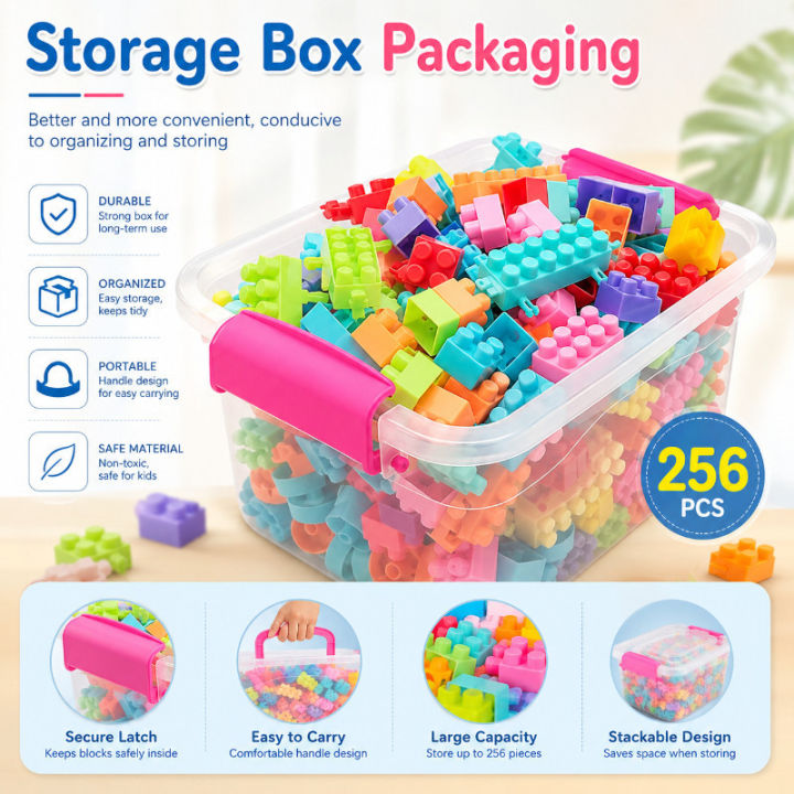 256PCS Large Building Blocks Set Early Learning Puzzle Bricks ...