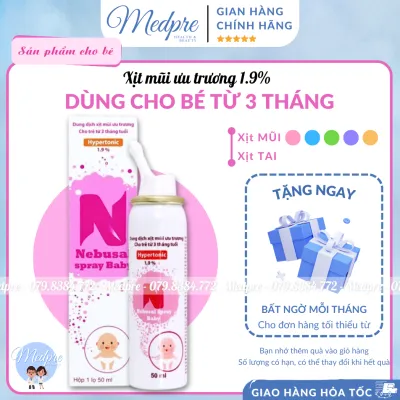 Dung dịch xịt mũi từ nước muối biển ưu trương Nebusal Spray Baby 1.9% - Giảm nghẹt mũi sổ mũi ở trẻ em từ 3 tháng tuổi