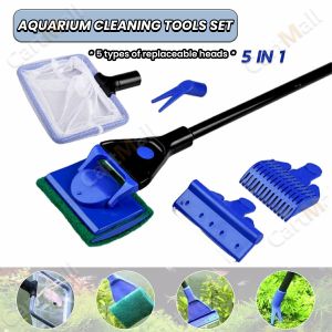 Fish Tank Cleaning Kit Algae Scraper Fish Net Sponge Plant Fork Gravel Rake 5 In 1