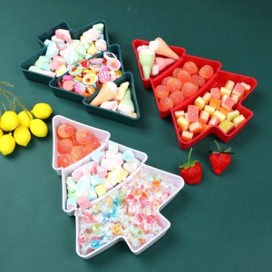 Christmas Snacks Plastic Tray Christmas Tree Shaped Plastic Divided Candy TFood Tray