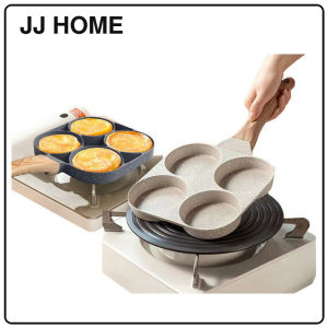 【JJ HOME】Maifan Stone 4-Hole Non-Stick Egg Burger Pan Fast Heat Conducting Wooden Handle