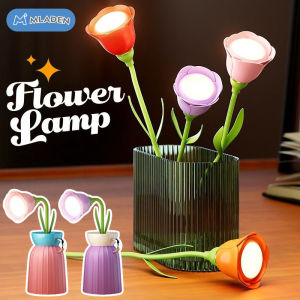 Tulip Home Furnishings Store Rechargeable Led Desk Lamp Rose Flower Table Light Adjustable Dimming Touch Control Usb Charging Bedroom Night Light Decor Gift