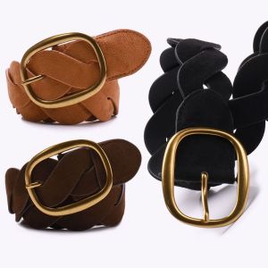 GENENIC PU Leather Suede Belt Weave Pin Buckle Men Belt Vintage Punk Twists Woven Waistband
