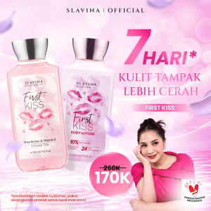 SLAVINA Bundle 2IN1 First Kiss (Body Lotion + Shower Gel) by Nagita Slavina – Body Wash dan Handbody Body Care untuk Whitening Niacinamide Glutathione Serum Burst Melembabkan Mencerahkan dan Wangi Parfum Mewah Murah