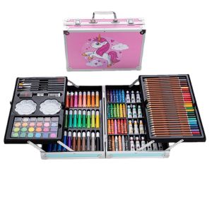 WDS Crayon Set 145pcs Koper Aluminium Besi Krayon Pensil Warna 145 Pcs Box Alat Lukis Anak Koper Set
