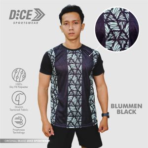 DiCE BASIC SERIES Blummen Black Kaos Running Gym Futsal Olahraga Bahan Dryfit Poliester Anti UV