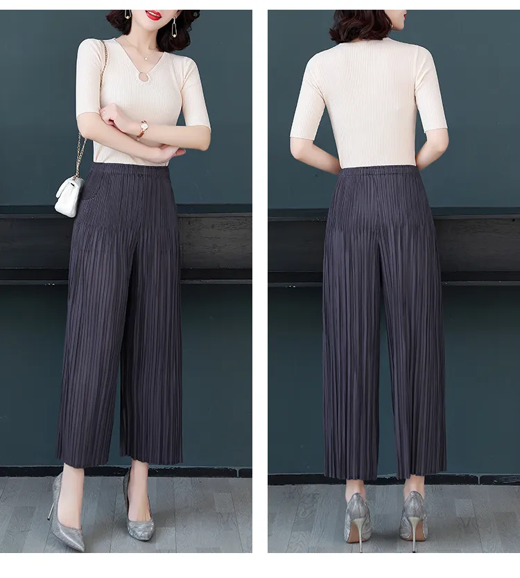 Miyake Pleated Geometric Design Pencil Pants Fall 2022 Winter New Korean  Fashion Elastic Waist Long Causal Women Trousers