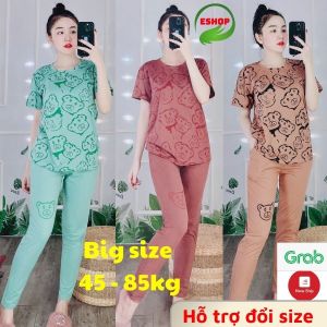 Đồ bộ nữ bigsize thun cotton quần dài gấu in cao cấp giá rẻ mặc mùa hè thoáng mát ESHOP Đồ bộ đồ mặc nhà kiểu dáng trung niên đẽ thương đẹp cá tính DB17