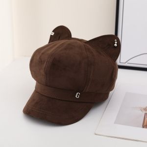 BETTERFORM Da lộn Mũ Beret Tai Mèo Màu đơn sắc Được cá nhân hóa Mũ hình bát giác Thanh lịch Mũ họa sĩ dành cho phụ nữ