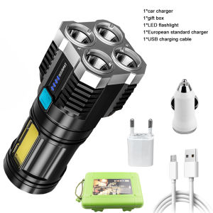 【Còn Hàng】đèn Pin LED Chống Nước Siêu Sáng Chính Hãng 4 Đèn LED + COB Đèn Bên 4 Chế Độ Đèn Pin Sạc Lại USB Tầm Xa Đèn Pin LED Đèn Chiến Thuật Đèn Làm Việc Đèn Pin Cầm Tay Ngoài Trời Đèn Pin Led