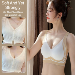 Womens comfortable lifting nonmarking back buckle bra cups Plus Size Wireless Seamless Push Up Bra Fixed Cup Soft Comfort Anti Gravity Lift Support Back Hook Closure Smooth Back Underwear For Women