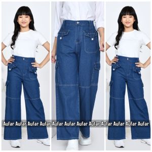 celana jeans cargo kulot anak perempuan